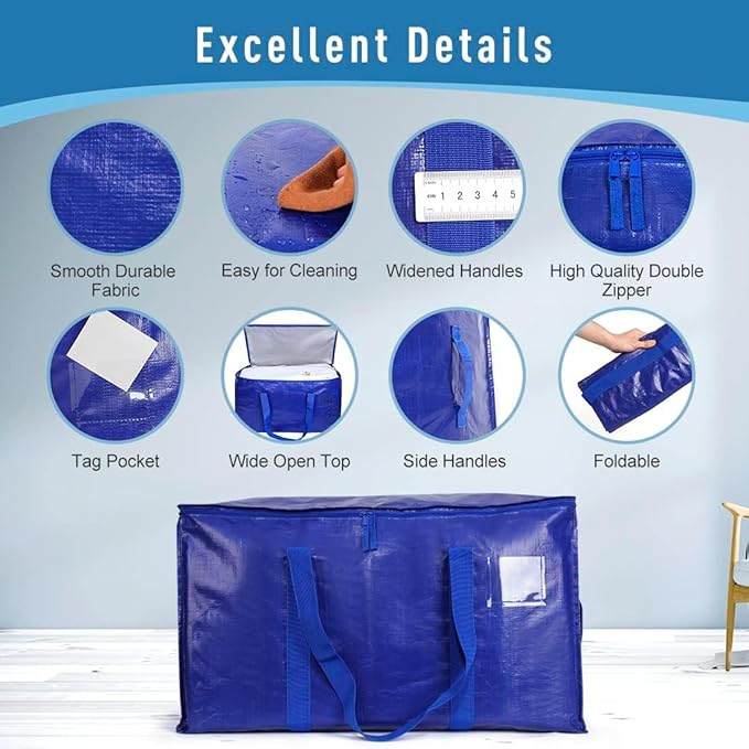Extra Large Moving Bags with Zippers &amp Carrying Handles Heavy-Duty Storage Tote Moving Boxes for Space Saving (4)