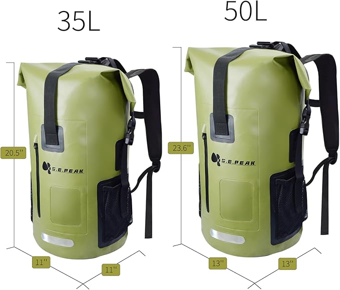 Waterproof Dry Bag Backpack IPX6 Roll-Top Closure Bag Boating &amp Kayak Accessories - Essentials for Camping Swimming Beach Fishing Rafting Travel Green