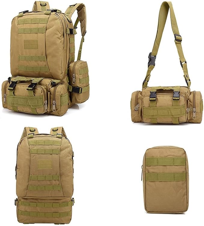 Tactical Backpack Military Army Rucksack 60L Large Assault Pack Camping Detachable Molle Bag (Jungle Camouflage)