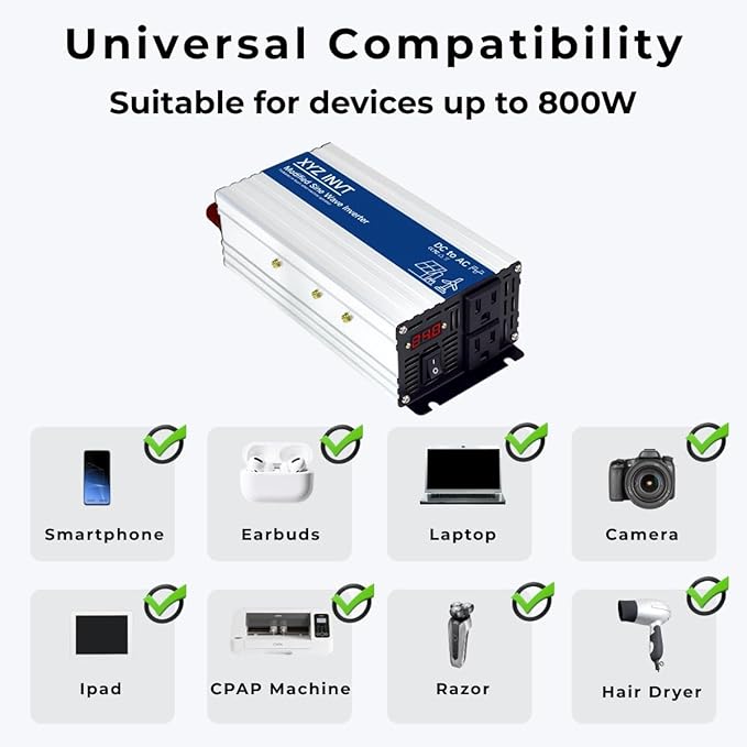800W Power Inverter 24V DC to 110V 120V AC Modified Sine Wave Car Power Inverter with 2 AC Outlets and LED Display for Vehicles Truck RV Home Emergency Camping Off-Grid Over 90% Efficiency