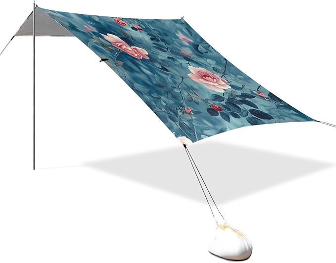 ALAZA Spring Rose on Blue Beach Tent Sun Shelter Portable Canopy Sunshade for Outdoor Camping Picnics Backyard Fun 10x9 ft