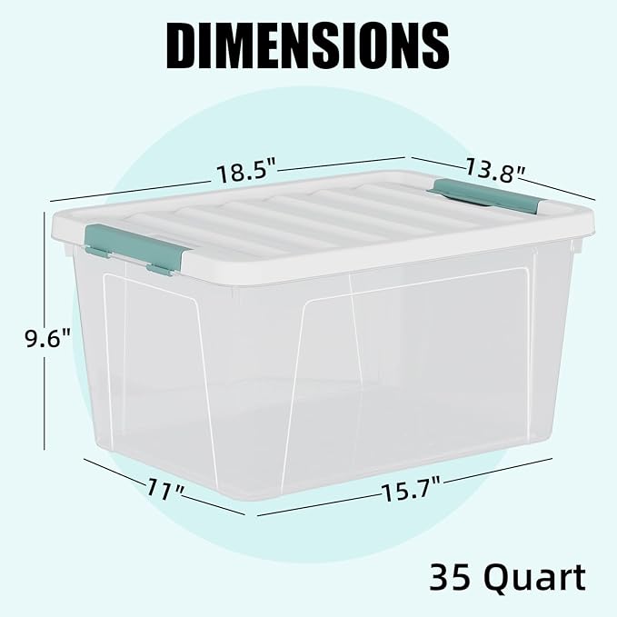 35 Quart Clear Lidded Storage Bins Plastic Latching Organizer Boxes 6 Pack