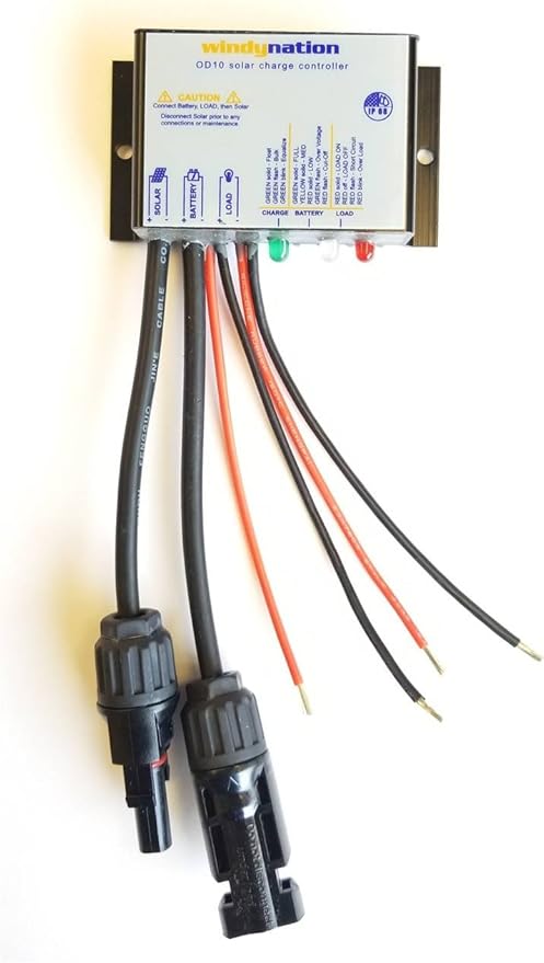 WindyNation Waterproof 10A 12V Solar Charge Controller w/ LED Charging and Load Indicators