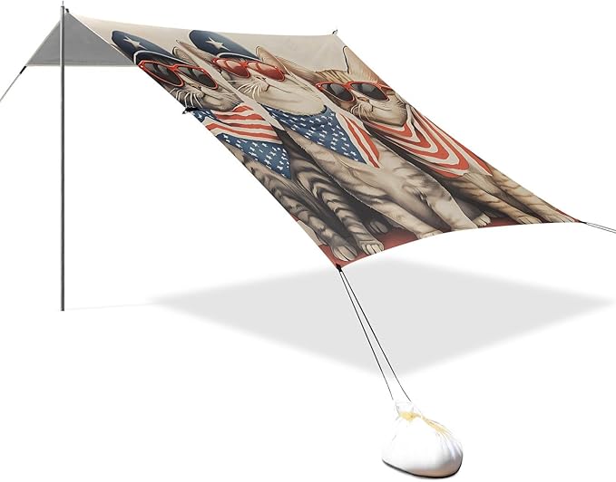 ALAZA Three Cats Sunglasses Flag Beach Tent Sun Shelter Portable Canopy Sunshade for Outdoor Camping Picnics Backyard Fun 10x9 ft
