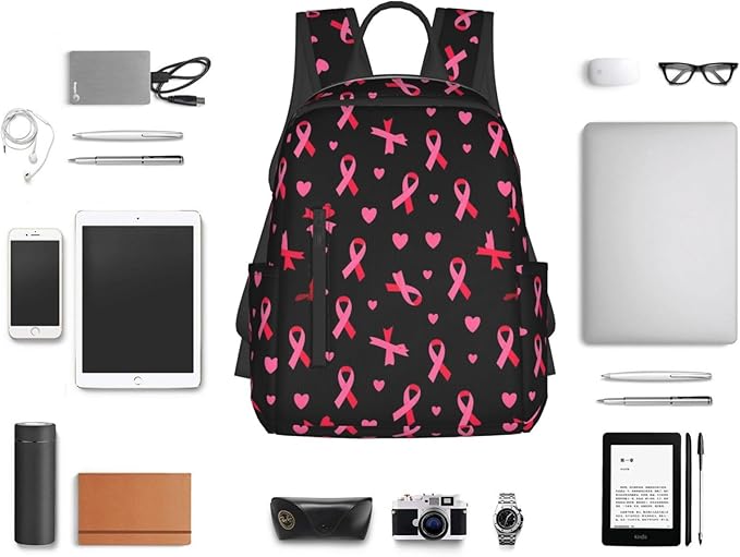 Breast cancer awareness ribbons love heart black Backpack Travel Bag Bookbags Satchels Daypacks