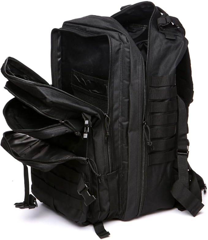 50L Sturdy Nylon Waterproof Fishing Hunting Backpack Outdoor Military Rucksacks Tactical Sports Camping Hiking (Black)