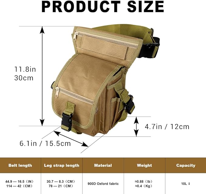 Tactical Drop Leg Bag Adjustable Thigh Pouch Bag with Multi-Pocket for Cycling Hiking Climbing Hunting Travelling