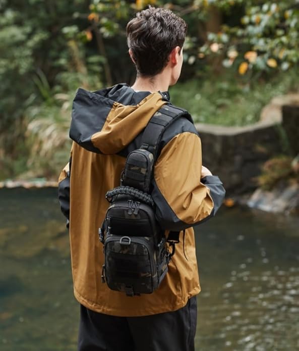 Men Tactical Waterproof Crossbody BagLarge Capacity Camo Outdoor Chest PackMultiple Pockets Fashion Sling Shoulder Pack