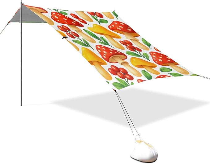 Beach Canopy with Windproof Ropes &amp Sandbags Beach Tent Sun Shade Sun Shelter for Camping Trips Fishing Backyard Fun or Picnics Mushroom
