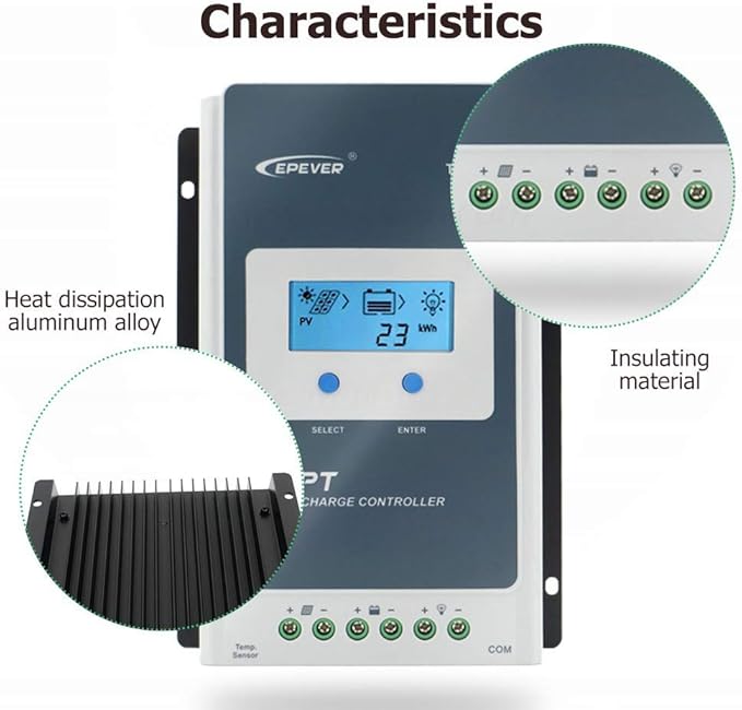 EPEVER 30A MPPT Solar Charge Controller 12/24V DC Tracer-an Series Charge Controller with MT52 Remote Meter &ampTemperature Sensor &ampRS485 Cable fit for Lithium Sealed AGM Battery Negative Groun