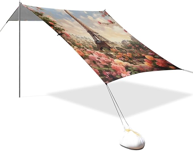 ALAZA Lovely Eiffel Tower Flowers Beach Tent Sun Shelter Portable Canopy Sunshade for Outdoor Camping Picnics Backyard Fun 10x9 ft