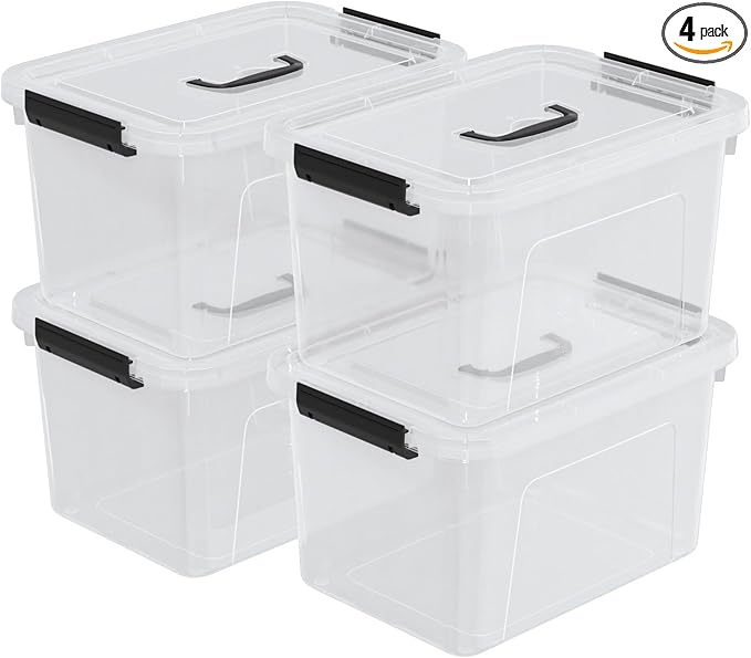 10.5 Quart Clear Plastic Storage Box/Container with Handle Plastic Storage Bin with Lid 4 Packs