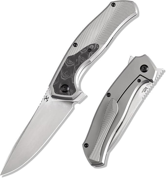 KANSEPT HAVØRN Pocket Folding Knives Camping Hiking Folding Knife 3.48'' Stonewashed CPM S35VN Blade Pocke Knife with Titanium Rose Pattern Carbon Fiber Handle Everyday Carry K1069A2