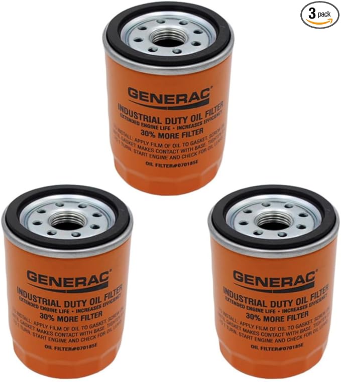 3Pk 070185ES Oil Filters for Air-Cooled and Portable Generators Compatible With Generac 070185E