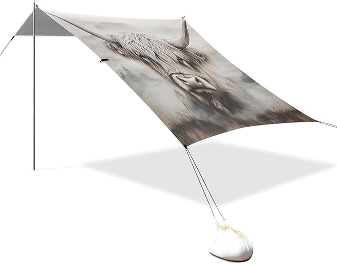 ALAZA Highland Cow Beach Tent Sun Shelter Portable Canopy Sunshade for Outdoor Camping Picnics Backyard Fun 10x9 ft