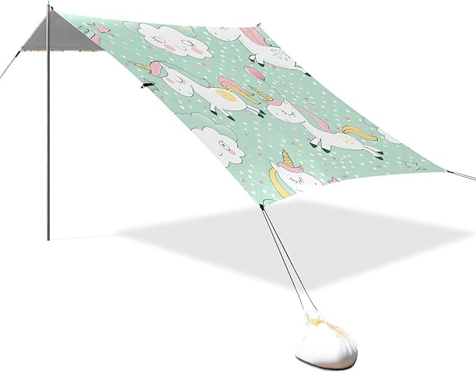 ALAZA Cute Cartoon Unicorn Pattern Beach Tent Sun Shelter Portable Canopy Sunshade for Outdoor Camping Picnics Backyard Fun 10x9 ft