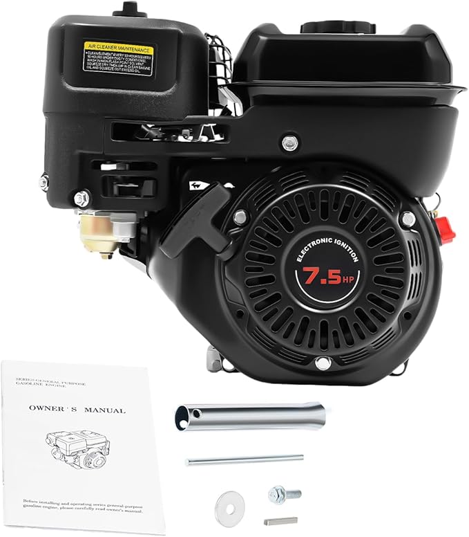7.5HP 4-Stroke Engine 210CC Go Kart Engine 25° Inclined Single Cylinder 3600 RPM Horizontal Shaft Gas Engine 0.78 Inch Shaft Diameter with Float Carburetor 12.32 x 14.25 x 12.99 Inch