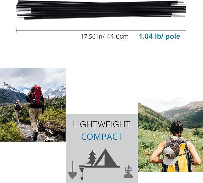 Aluminum Tent Poles Replacement Black Pre-Assembled Tent Pole 7001 T6 Heated Camping Tent Rod