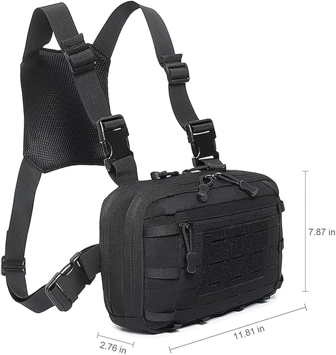 Genérico Compatible For Tactical Chest Pack Webbing System Adjustable Straps Zipper Closure Breathable(Black color)