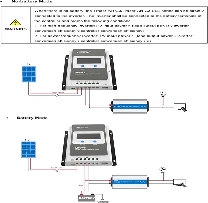 EPEVER 20A MPPT Solar Chagre Controller 12V 24V Auto Max PV 100V Solar Panels Power 260W/520W Charger Regulator Tracer2210AN-G3 for Lead Acid Lithium Battery