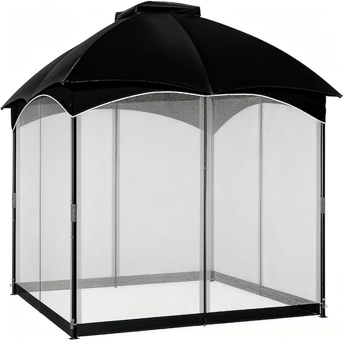 Gazebo Mosquito Netting Universal Replacement 4-Panel Sidewalls with Double Zippers for Patio Backyard Deck and Lawn 10x10 ft (Black 10 * 10ft)
