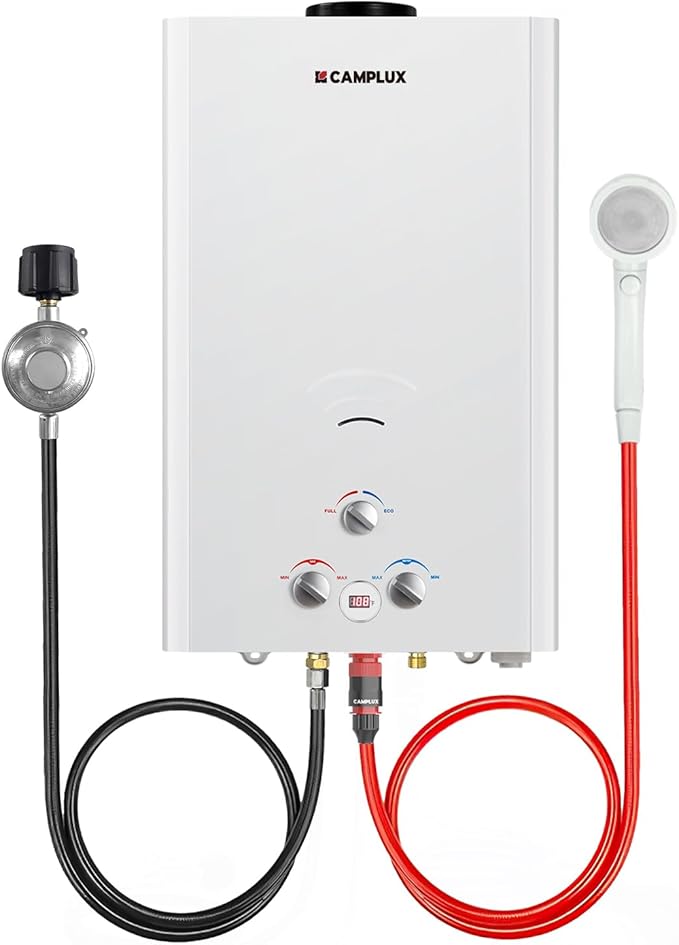 CAMPLUX Outdoor Tankless Water Heater Propane 4.22 GPM Propane Tankless Water Heater 16L Outdoor Water Heater for Camping Remote Cabins Tiny House &amp Mobile Home 110000 BTU BW422