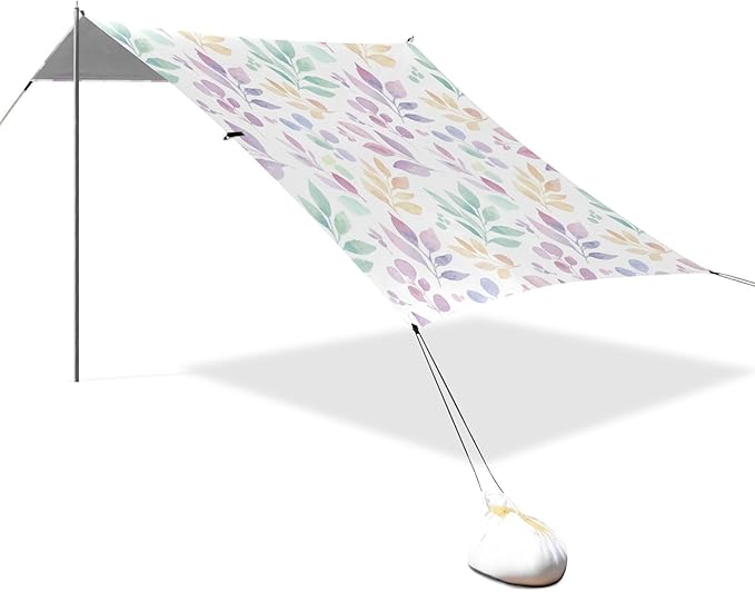 xigua Leaf Beach Tent Sun Shelter with Carrying Bag - Silver Coated Oxford Fabric Beach Canopy for Beach Camping Fishing - Includes Windproof Ropes Sandbags &amp Stakes