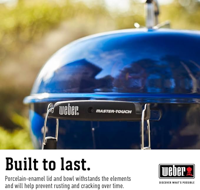 Weber Master-Touch Charcoal Grill 22-Inch Deep Ocean Blue – Premium Outdoor BBQ Grill with Tuck-Away Lid Holder &amp One‑Touch™ Cleaning System Porcelain‑Enameled Kettle