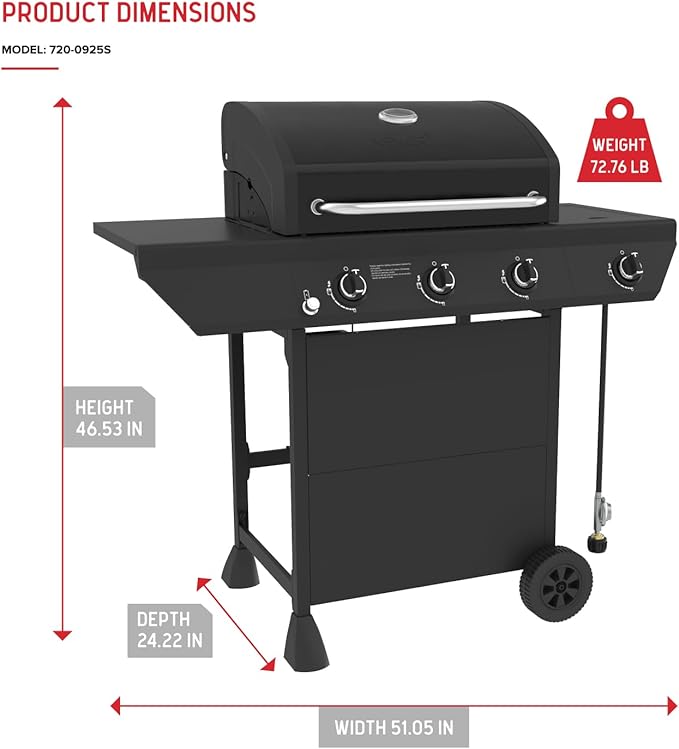 Nexgrill 3-Burner Propane Gas Grill with Side Burner 52000BTUs 418 SQ. In. Cooking Space BBQ Grill with Durable Steel Lid &amp Control Panel for Outdoor Cooking Patios and More - 720-0925S