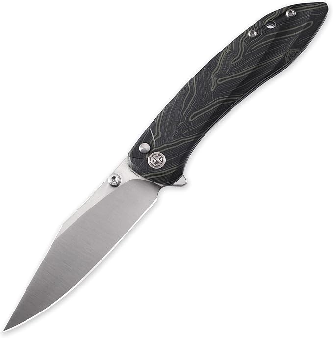 Petrified fish PFE08 Grow Folding Knife3.62 K110 Satin Blade 3.8oz G10 Handle Button Lock Pocket Knife for EDC (Green G10)