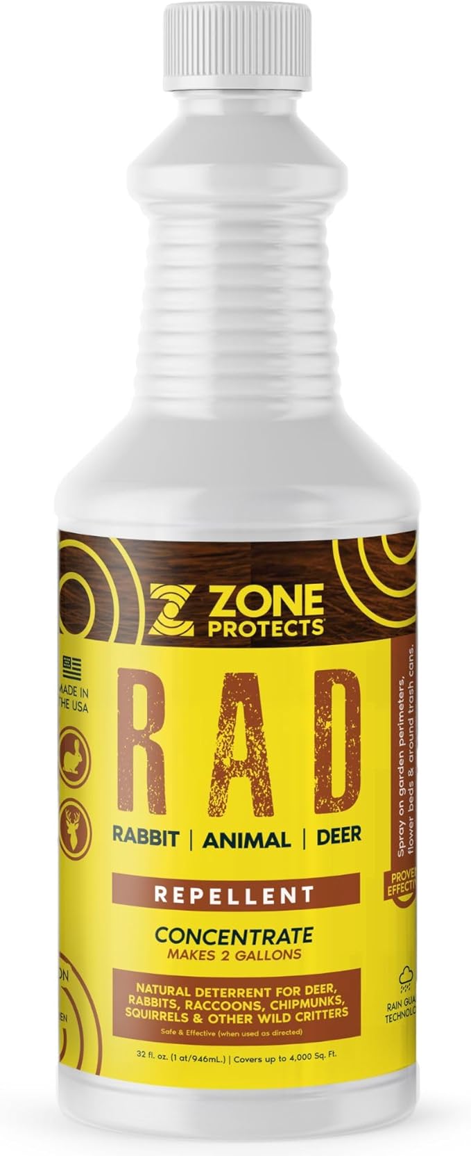 R.A.D. Rabbit Animal Deer Repellent Concentrate – 32oz Natural Formula Keeps Deer Rabbits and Critters Out of Garden and Flower Beds