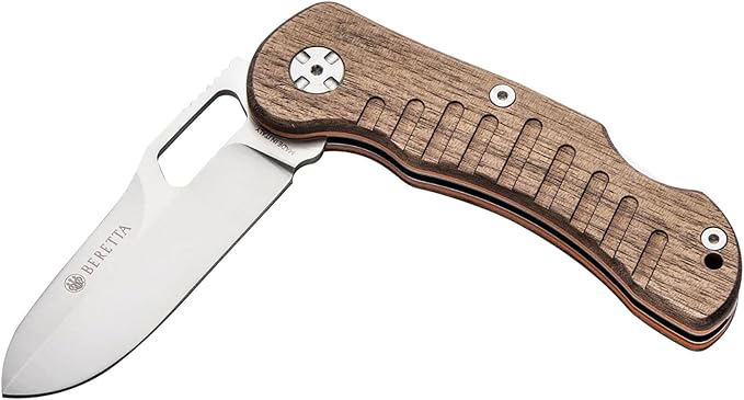 Beretta Bushbuck Folding Knife | 85mm Stainless Steel Blade with Walnut &amp G10 Handle | Compact Versatile Outdoor Hunting Knife