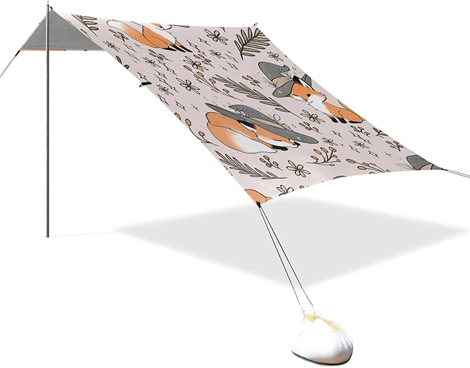 ALAZA Fox Magic Hat Grass Pattern Beach Tent Sun Shelter Portable Canopy Sunshade for Outdoor Camping Picnics Backyard Fun 10x9 ft