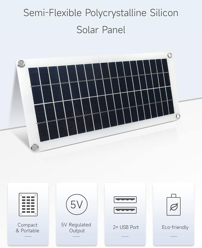 Waveshare Semi-Flexible Polycrystalline Silicon Solar Panel (18V 10W) Supports 5V Regulated Output