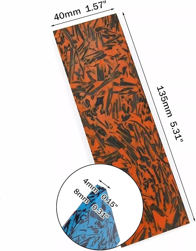 Blade handle scales are blank resin material 4-piece set DIY hand carved crushed carbon marble colored texture material(Orange135x40x8mm)