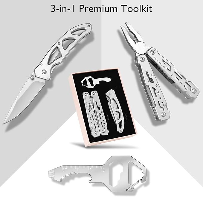 Multitool Gifts for Men Multi-tool Pliers &amp Pocket Knife 3-Piece EDC Tool Set Packed with Premium Gift Box for Birthday Christmas Father’s Day Stocking Stuffers for Man