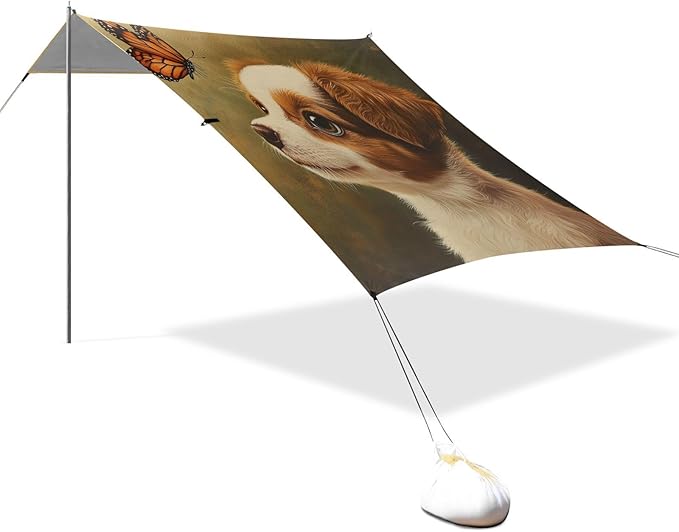 ALAZA Puppy Dog with Butterfly Beach Tent Sun Shelter Portable Canopy Sunshade for Outdoor Camping Picnics Backyard Fun 10x9 ft