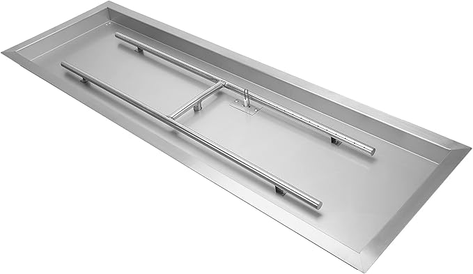 Stanbroil 24 x 8 Inch Rectangular Drop-in Fire Pit Pan with H-Burner Gas Fire Pit Insert for DIY Fire Table 304 SS 90000 BTU Max