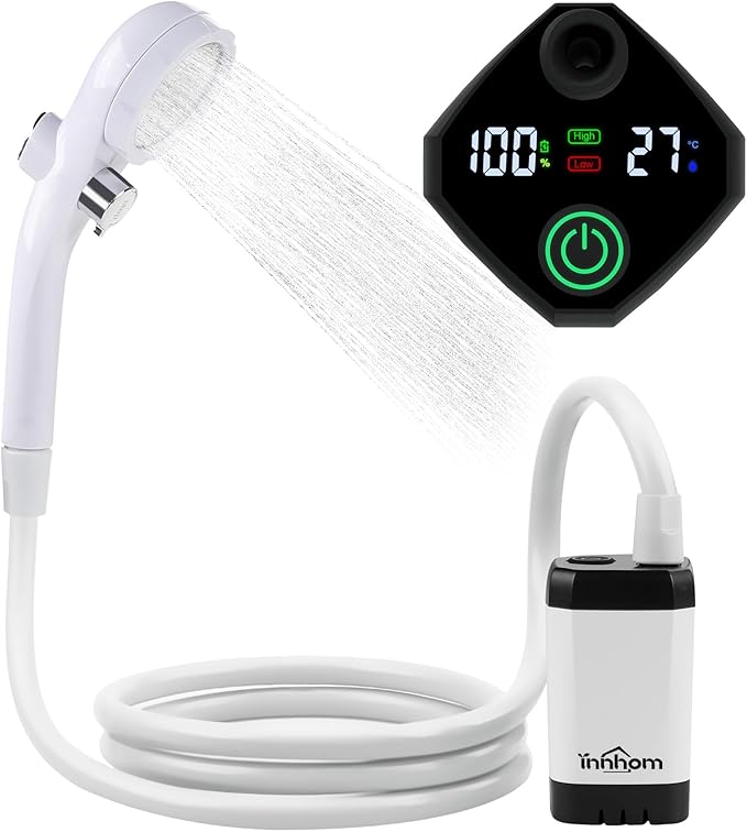 innhom Portable Shower Camping Shower Outdoor Camp Shower Pump Electric Rechargeable Portable Camping Shower Powered by Rechargeable Battery