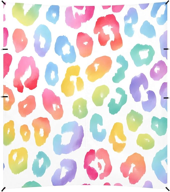 ALAZA Pastel Rainbow Leopard Spots Print on A White Background Watercolour Vector Pattern Beach Tent Sun Shelter Portable Canopy Sunshade for Outdoor Camping Picnics Backyard Fun 10x9 ft