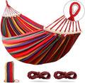 Outerman 275 x 155 cm Camping Hammock Hammocks Thickened Canvas Fabric with 550lb Load Capacity Two Anti Roll Balance Beam and Sturdy Metal Knot Tree Straps for Travel Beach Backyard etc.