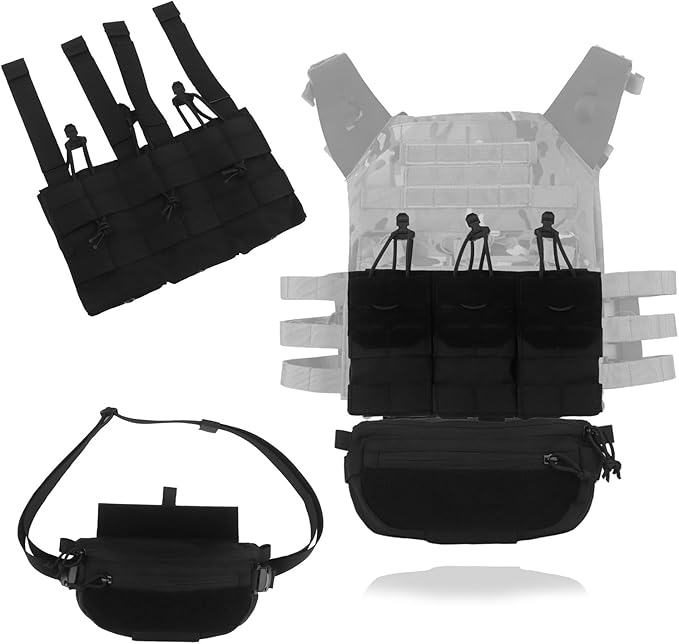 Outdoor Tactical MOLLE Pouch Kit Detachable Triple Mag-Style Bag and Tactical Expansion Camo Dual-Role Belly Pouch for Field Use
