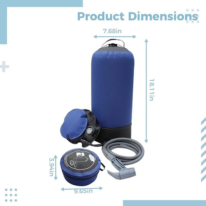 11L Portable Camping Shower Outdoor Solar Shower 2.9 Us Gal Inflatable Pump and Nozzle Foldable Car Washing