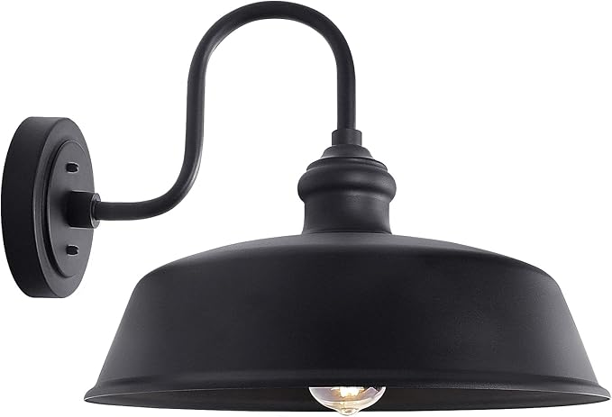 16in Large Outdoor Gooseneck Barn Light Farmhouse Exterior Wall Lghts Fixture Black Dome Porch Light in Rustic Style Outside Wall Sconce Lighting for Garage House Front Door
