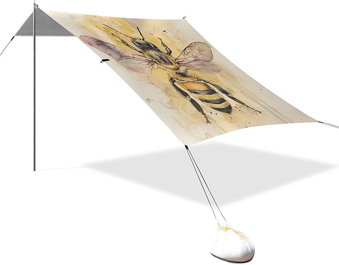ALAZA Bee Watercolour Beach Tent Sun Shelter UPF50+ Protection Beach Shade Canopy w/ 4 Sandbags for Outdoor Camping Fishing Backyard Fun Picnic 10x9 ft