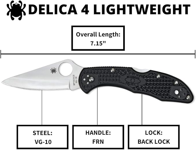 Spyderco Delica 4 Lightweight Signature Knife with 2.90 Saber-Ground Steel Blade and FRN Handle - PlainEdge - C11PBK
