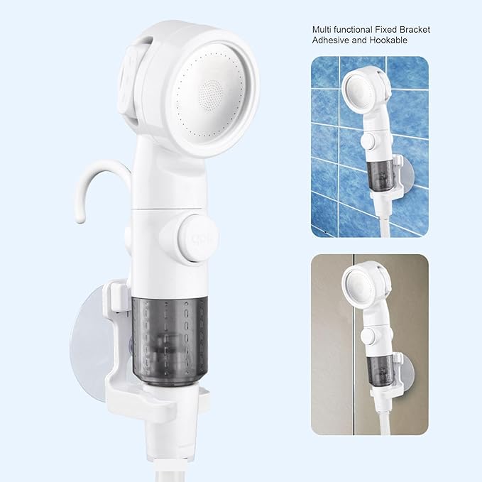 Ymiko Portable Shower Pump Rechargeable Outdoor Camping Shower Head Sprayer with Mounting Rack Suction Cup Hook for Hiking Travel ABS Material 4000mAh Battery