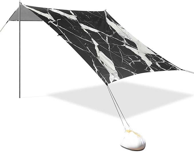 ALAZA Black and White Marble Pattern Beach Tent Sun Shelter Portable Canopy Sunshade for Outdoor Camping Picnics Backyard Fun 10x9 ft