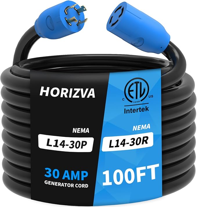100FT 30 Amp Generator Cord 4 Prong NEMA L14-30P/L14-30R Generator Extention Cord Twist Lock Heavy Duty 10 Gauge Outdoor Extension Cable for RV Camper and Generator to House ETL Listed
