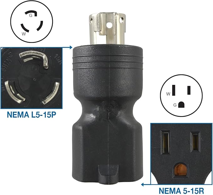 Conntek 30120 UNO Locking Plug NEMA L5-15P to NEMA 5-15R 125-Volt Adapter Black 1PCS/PK